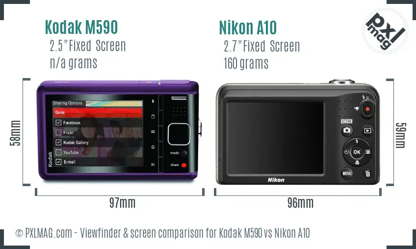 Kodak M590 vs Nikon A10 Screen and Viewfinder comparison