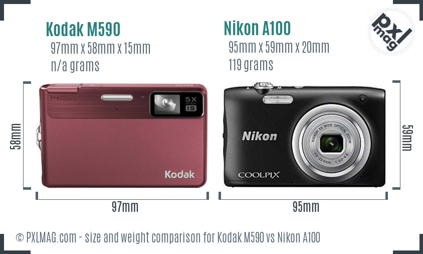 Kodak M590 vs Nikon A100 size comparison