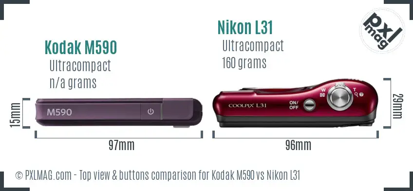 Kodak M590 vs Nikon L31 top view buttons comparison Kodak M590 vs Nikon L31 top view buttons comparison