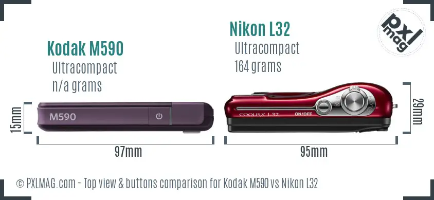 Kodak M590 vs Nikon L32 top view buttons comparison
