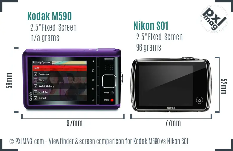 Kodak M590 vs Nikon S01 Screen and Viewfinder comparison