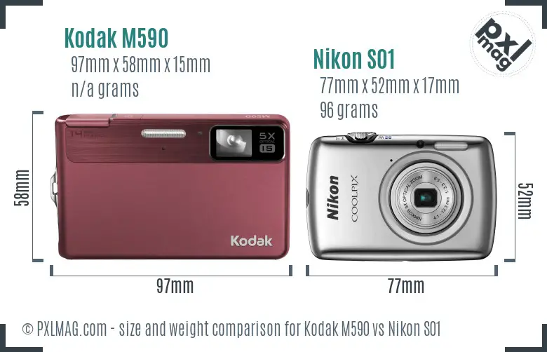 Kodak M590 vs Nikon S01 size comparison