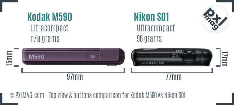 Kodak M590 vs Nikon S01 top view buttons comparison