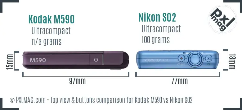 Kodak M590 vs Nikon S02 top view buttons comparison Kodak M590 vs Nikon S02 top view buttons comparison