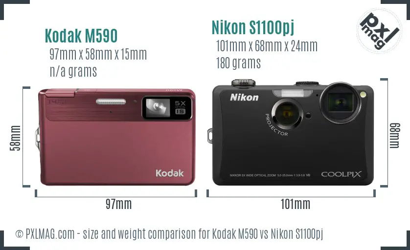 Kodak M590 vs Nikon S1100pj size comparison Kodak M590 vs Nikon S1100pj size comparison