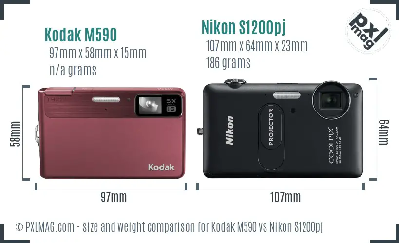 Kodak M590 vs Nikon S1200pj size comparison