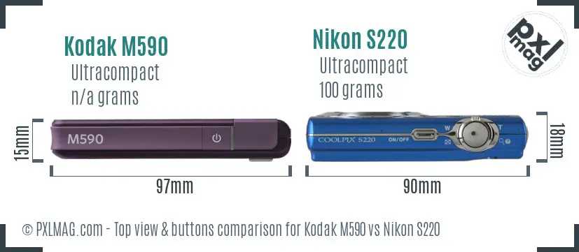 Kodak M590 vs Nikon S220 top view buttons comparison Kodak M590 vs Nikon S220 top view buttons comparison