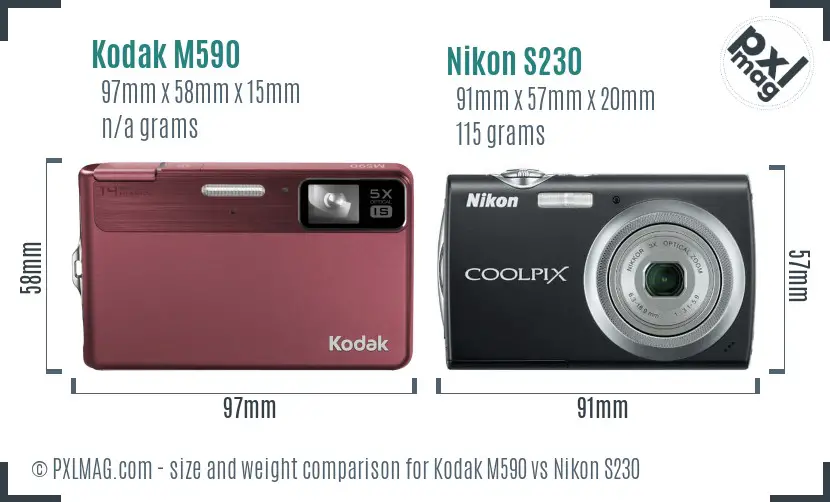 Kodak M590 vs Nikon S230 size comparison