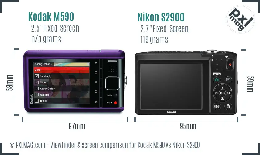 Kodak M590 vs Nikon S2900 Screen and Viewfinder comparison