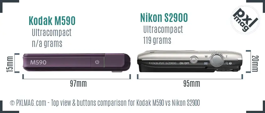 Kodak M590 vs Nikon S2900 top view buttons comparison