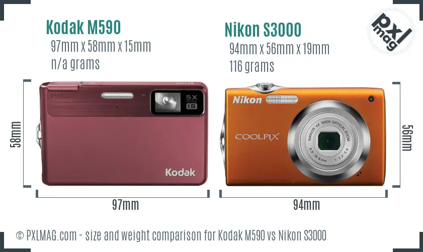 Kodak M590 vs Nikon S3000 size comparison