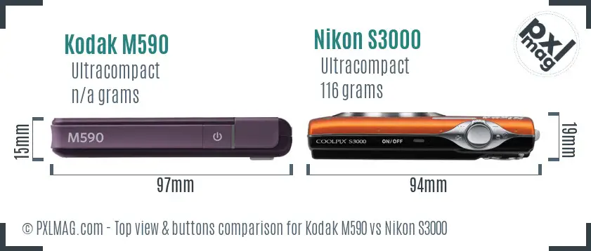 Kodak M590 vs Nikon S3000 top view buttons comparison