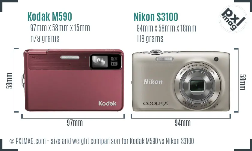 Kodak M590 vs Nikon S3100 size comparison