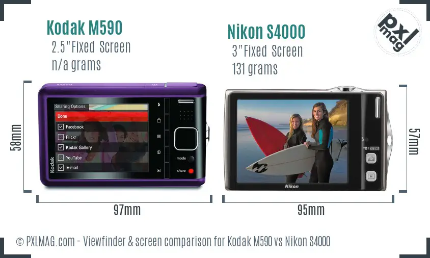 Kodak M590 vs Nikon S4000 Screen and Viewfinder comparison