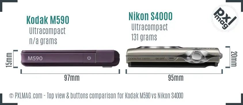 Kodak M590 vs Nikon S4000 top view buttons comparison