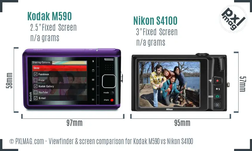 Kodak M590 vs Nikon S4100 Screen and Viewfinder comparison