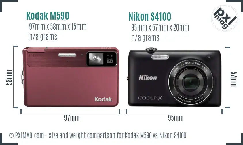 Kodak M590 vs Nikon S4100 size comparison