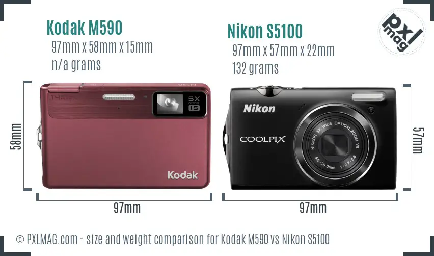 Kodak M590 vs Nikon S5100 size comparison