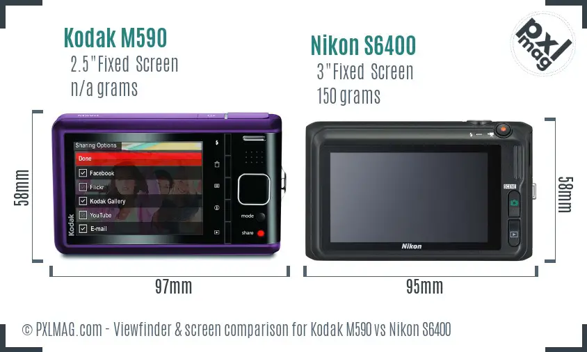 Kodak M590 vs Nikon S6400 Screen and Viewfinder comparison