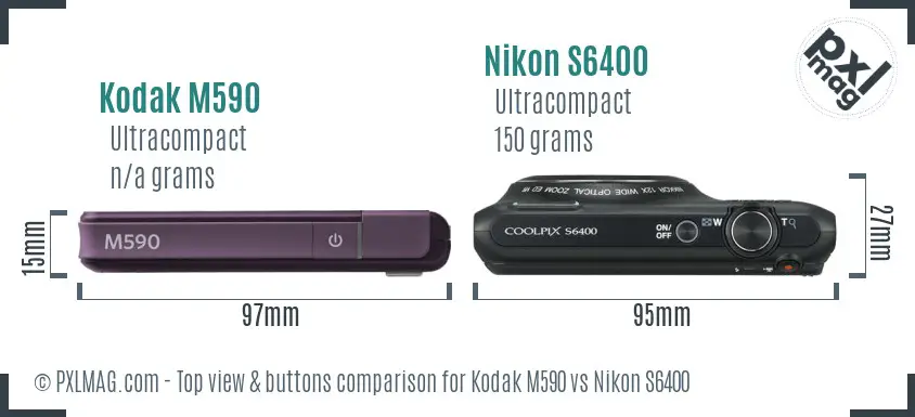 Kodak M590 vs Nikon S6400 top view buttons comparison