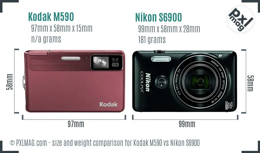 Kodak M590 vs Nikon S6900 size comparison