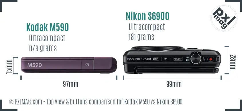 Kodak M590 vs Nikon S6900 top view buttons comparison