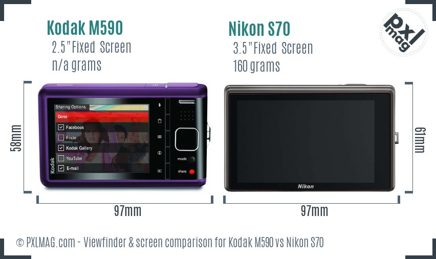 Kodak M590 vs Nikon S70 Screen and Viewfinder comparison
