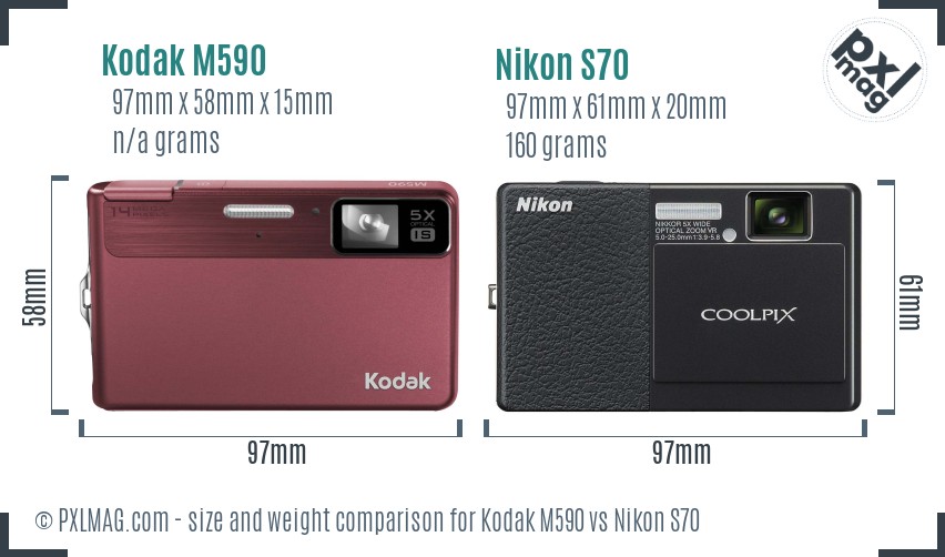 Kodak M590 vs Nikon S70 size comparison