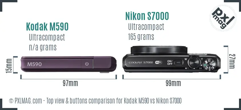 Kodak M590 vs Nikon S7000 top view buttons comparison