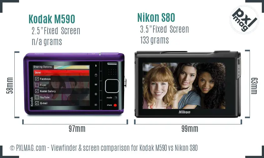 Kodak M590 vs Nikon S80 Screen and Viewfinder comparison