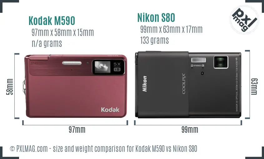 Kodak M590 vs Nikon S80 size comparison
