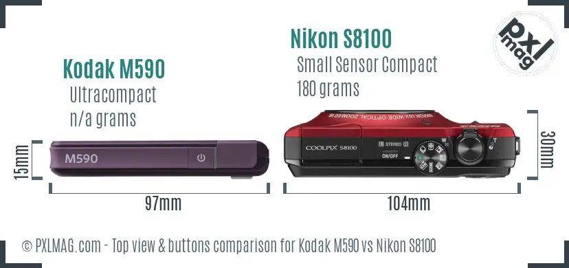 Kodak M590 vs Nikon S8100 top view buttons comparison