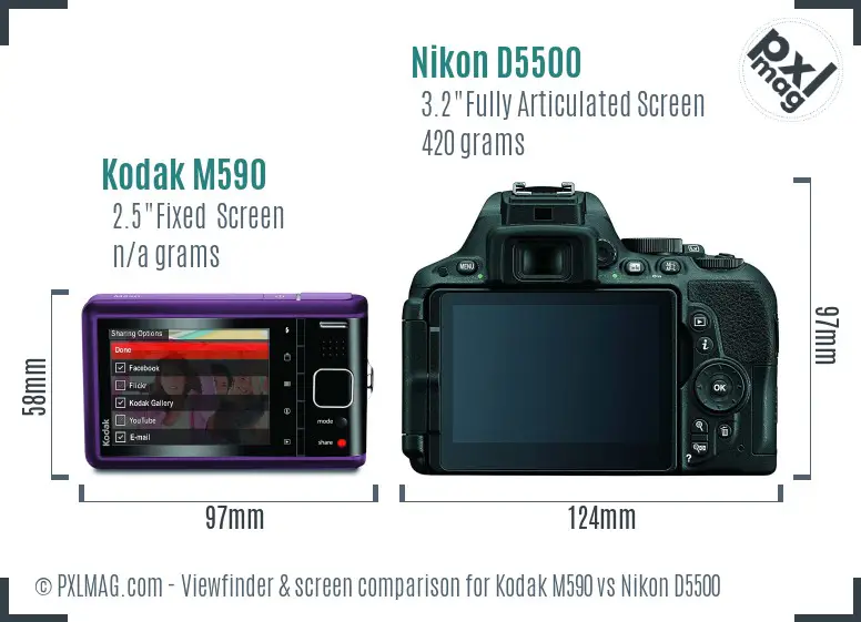 Kodak M590 vs Nikon D5500 Screen and Viewfinder comparison