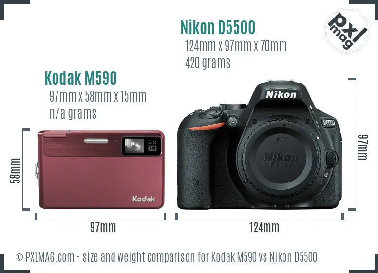 Kodak M590 vs Nikon D5500 size comparison