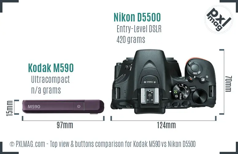 Kodak M590 vs Nikon D5500 top view buttons comparison