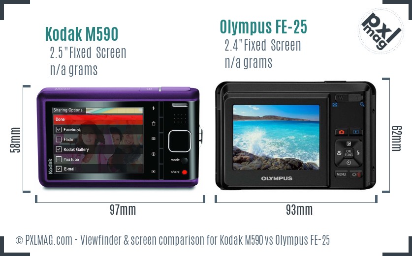 Kodak M590 vs Olympus FE-25 Screen and Viewfinder comparison