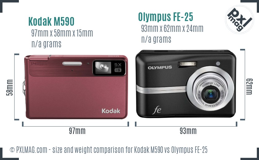 Kodak M590 vs Olympus FE-25 size comparison