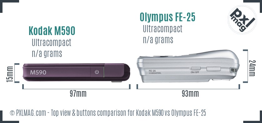 Kodak M590 vs Olympus FE-25 top view buttons comparison