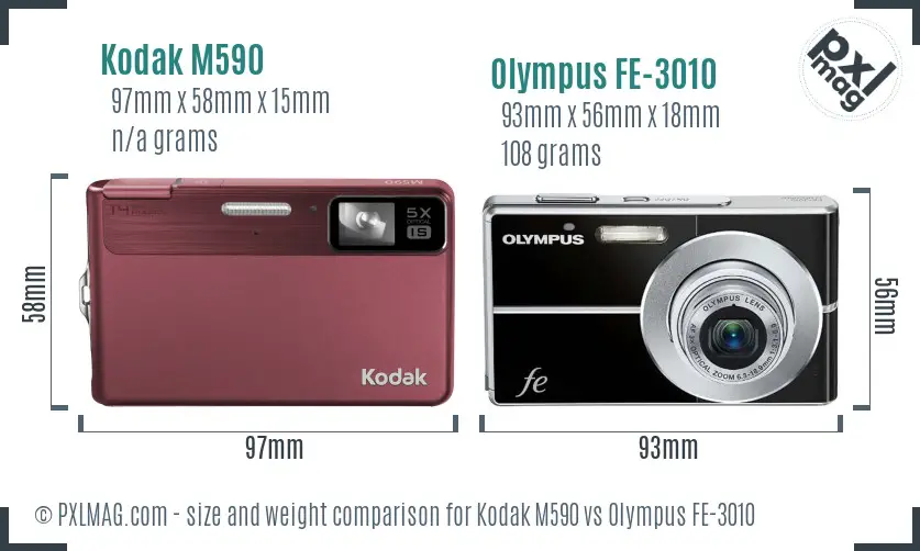 Kodak M590 vs Olympus FE-3010 size comparison Kodak M590 vs Olympus FE-3010 size comparison