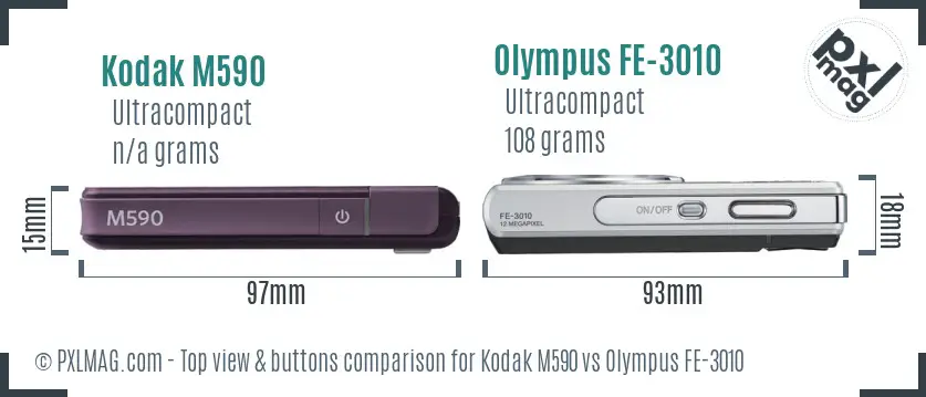 Kodak M590 vs Olympus FE-3010 top view buttons comparison Kodak M590 vs Olympus FE-3010 top view buttons comparison