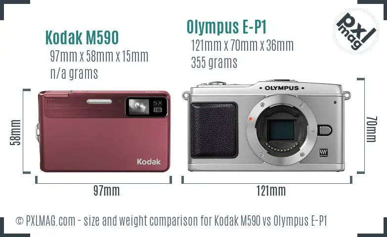 Kodak M590 vs Olympus E-P1 size comparison