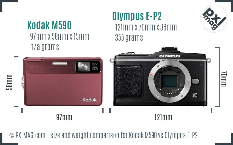 Kodak M590 vs Olympus E-P2 size comparison