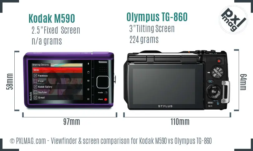 Kodak M590 vs Olympus TG-860 Screen and Viewfinder comparison