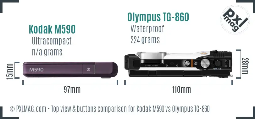 Kodak M590 vs Olympus TG-860 top view buttons comparison