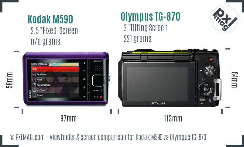 Kodak M590 vs Olympus TG-870 Screen and Viewfinder comparison
