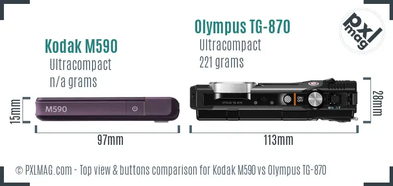Kodak M590 vs Olympus TG-870 top view buttons comparison