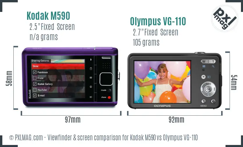 Kodak M590 vs Olympus VG-110 Screen and Viewfinder comparison
