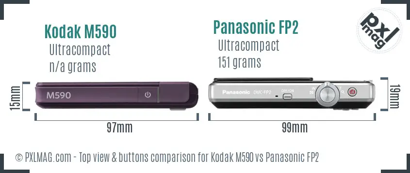 Kodak M590 vs Panasonic FP2 top view buttons comparison