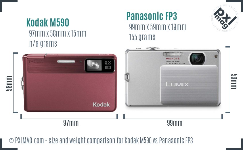 Kodak M590 vs Panasonic FP3 size comparison