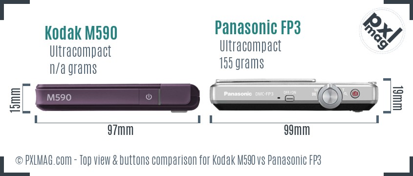 Kodak M590 vs Panasonic FP3 top view buttons comparison